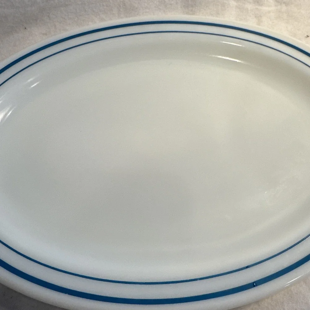 Pyrex Tableware by Corning Oval Serving Platter 799 Blue Turquoise Stripe 12